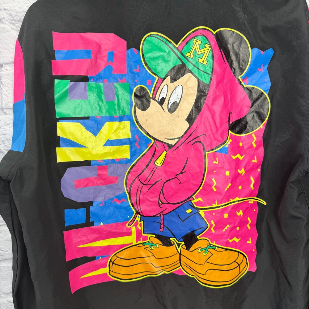 Vintage Mickey Mouse Color Block Pullover Windbreaker Size Sm Black Pink 90s - Picture 7 of 8